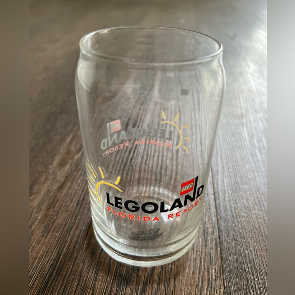Legoland Florida clear drinking glass with Legoland logo.  Like new.